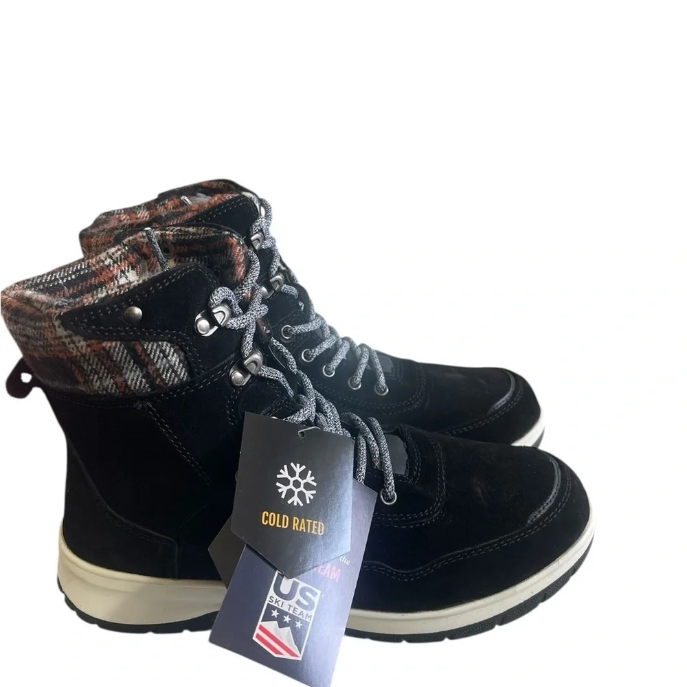 Khombu Black Faux Shearling Lined Suede Water Resistant Winter Boots sz 9M NIB